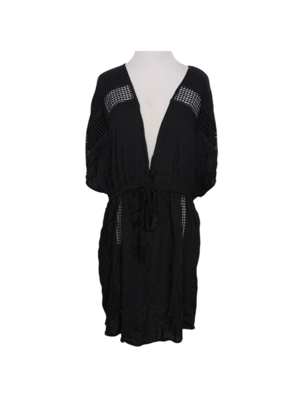 Swimsuits for All Cover Up Womens Size 14/16 Black Crochet Beach V Neck Pullover